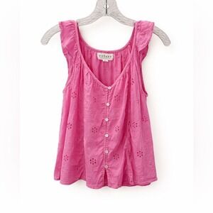 Velvet Graham Spencer Coco Pink Cotton Eyelet Tank Top XS Button Front $139